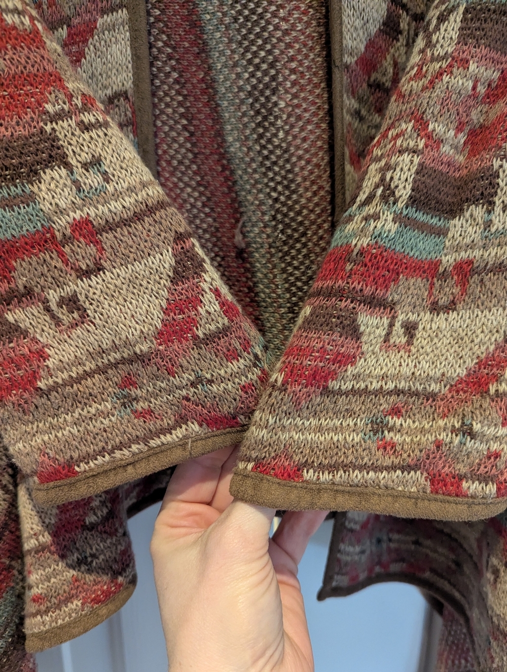 Lauren Ralph Lauren Linen Silk Aztec Western Knit Red Brown Cardigan Sweater S/M - Picture 5 of 7